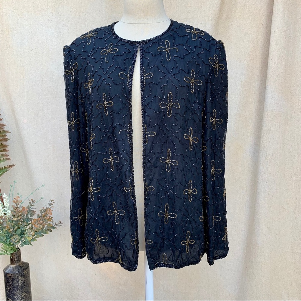 VINTAGE 80’s Beaded 100% Silk Floral Blazer Jacket